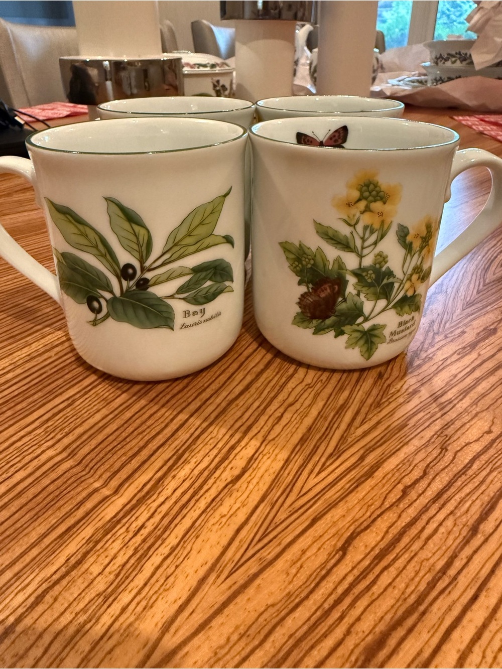 Royal Worcester Botanical Porcelain Coffee Mugs - White with Green Floral Design